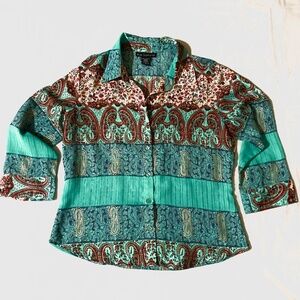 EUC Vintage Blue Diamond Boho Blouse